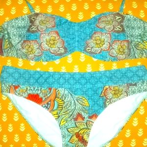 Prana Swim Top Medium Floral Geometric Teal NWOT